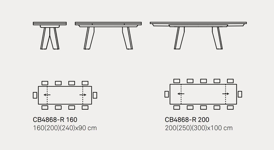 Прямоугольный стол-трансформер Connubia Victor CB4868-R 160, CB4868-R 200