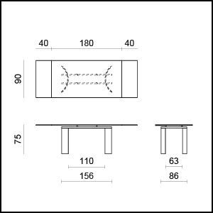 Габаритные размеры Стола Tonin casa ARCOS 8050B P, A, G, D