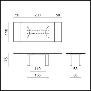Габаритные размеры Стола Tonin casa ARCOS 8050B P, A, G, D