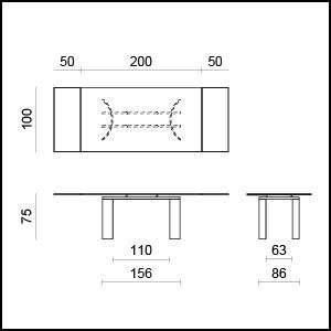 Габаритные размеры Стола Tonin casa ARCOS 8050B P, A, G, D