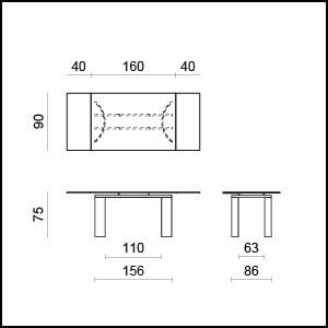 Габаритные размеры Стола Tonin casa ARCOS 8050B P, A, G, D