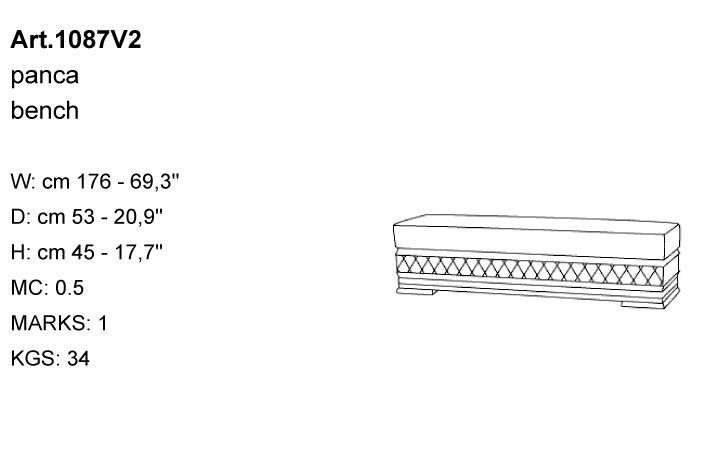 Габариты скамьи Bakokko Art. 1087V2