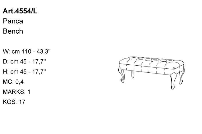Габариты скамьи Bakokko Art. 4554/L