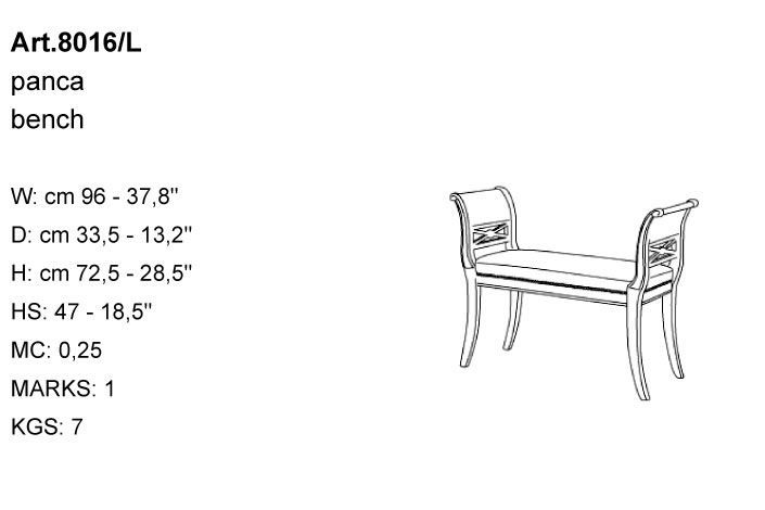 Габариты скамьи Bakokko Art. 8016/L