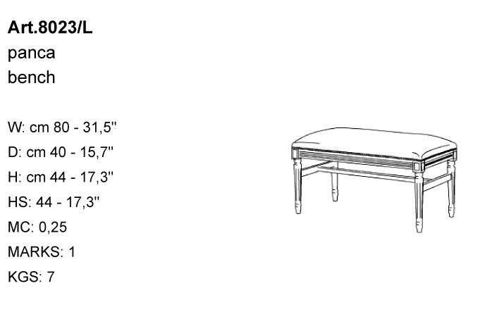 Габариты скамьи Bakokko Art. 8023/L