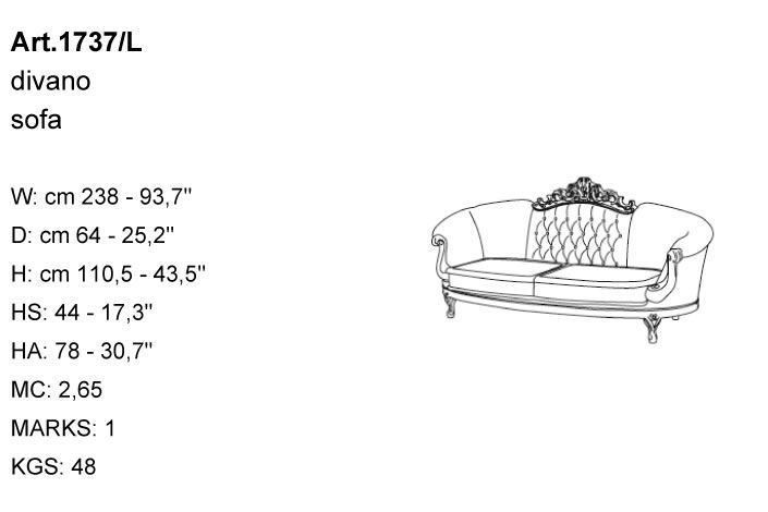 Габариты софы Bakokko Art. 1737/L