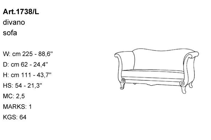 Габариты софы Bakokko Art. 1738/L