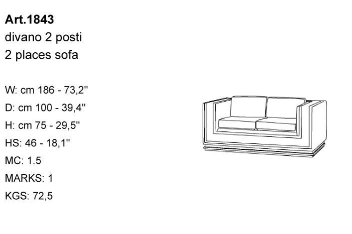 Габариты дивана  Bakokko Art. 1843