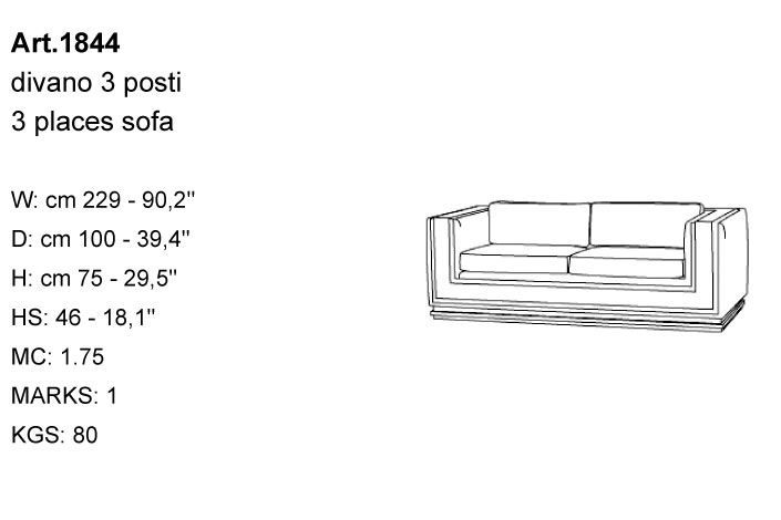 Габариты дивана Bakokko Art. 1844