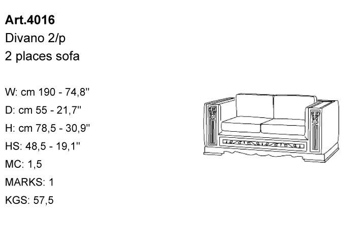 Габариты дивана Bakokko Art. 4016