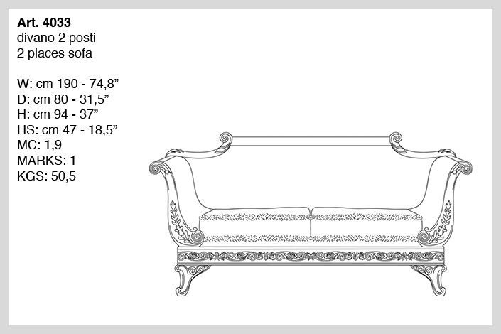 Габариты софы Bakokko Art. 4033