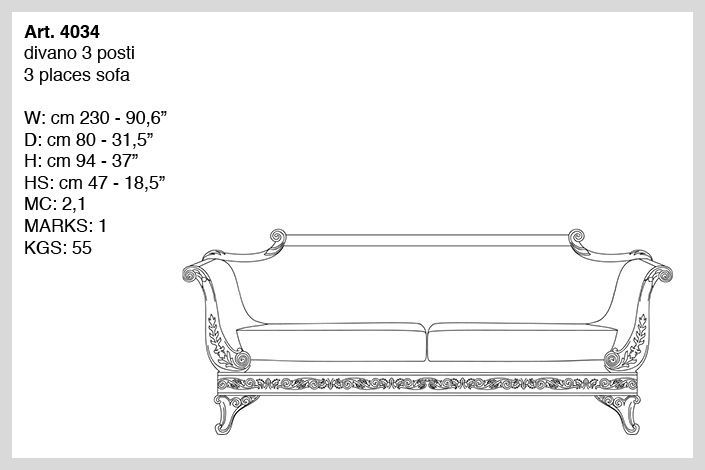 Габариты софы Bakokko Art. 4034
