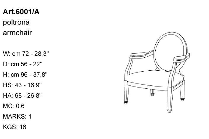 Габариты кресла Bakokko Art. 6001/A