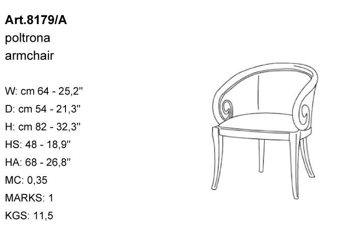 Габариты кресла Bakokko Art. 8179/A