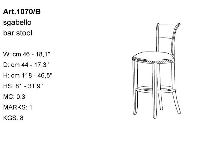Габариты барного стула Bakokko Art. 1070/B
