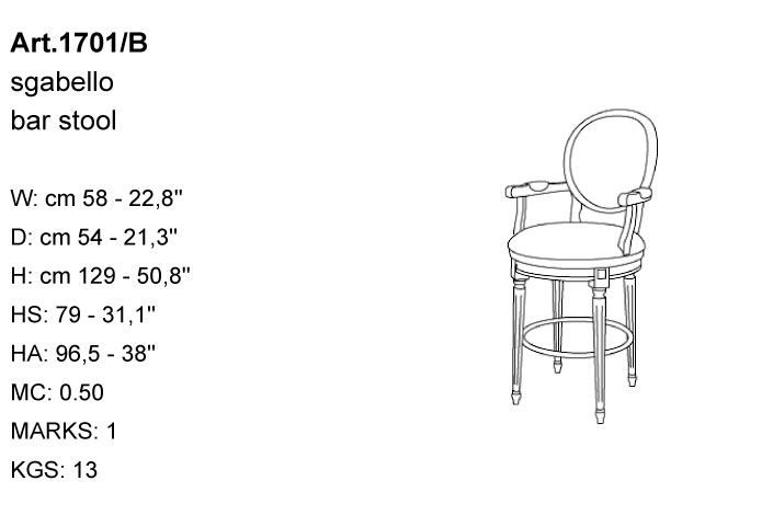 Габариты барного стула Bakokko Art. 1701/B