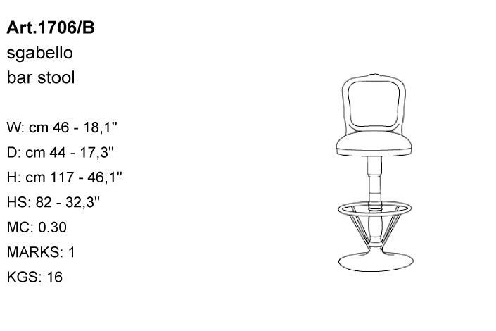 Габариты барного стула Bakokko Art. 1706/B