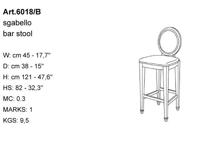 Габариты барного стула Bakokko Art. 6018/B