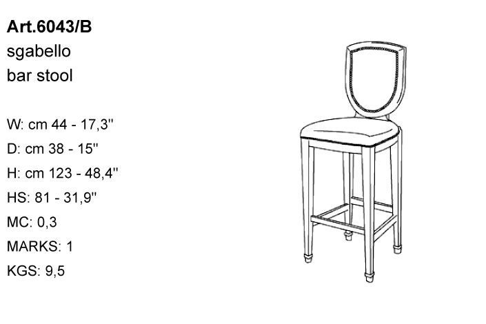 Габариты барного стула Bakokko Art. 6043/B