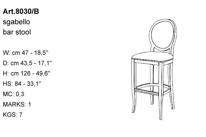 Габариты барного стула Bakokko Art. 8030/B