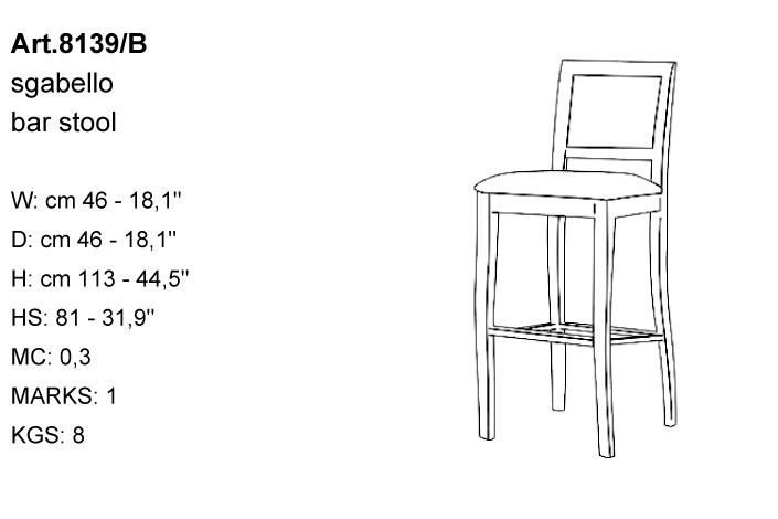 Габариты барного стула Bakokko Art. 8139/B