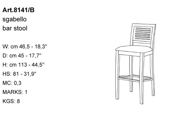 Габариты барного стула Bakokko Art. 8141/B