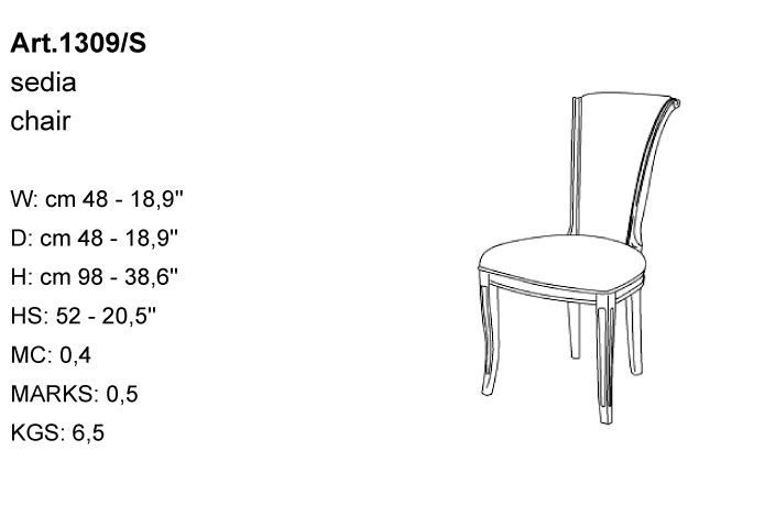 Габариты стула Bakokko Art. 1309/S