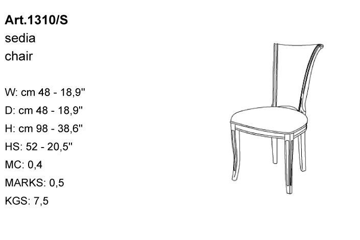 Габариты стула Bakokko Art. 1310/S
