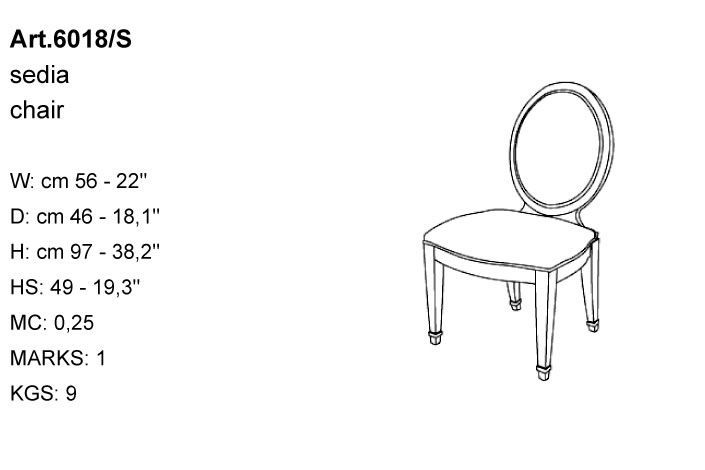 Габариты стула Bakokko Art. 6018/S