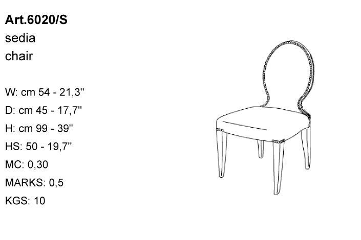 Габариты стула Bakokko Art. 6020/S